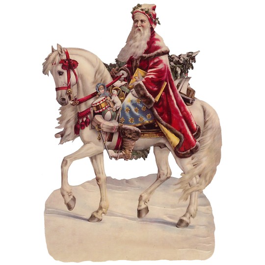 Large Victorian Santa on Horse Scrap ~ Germany